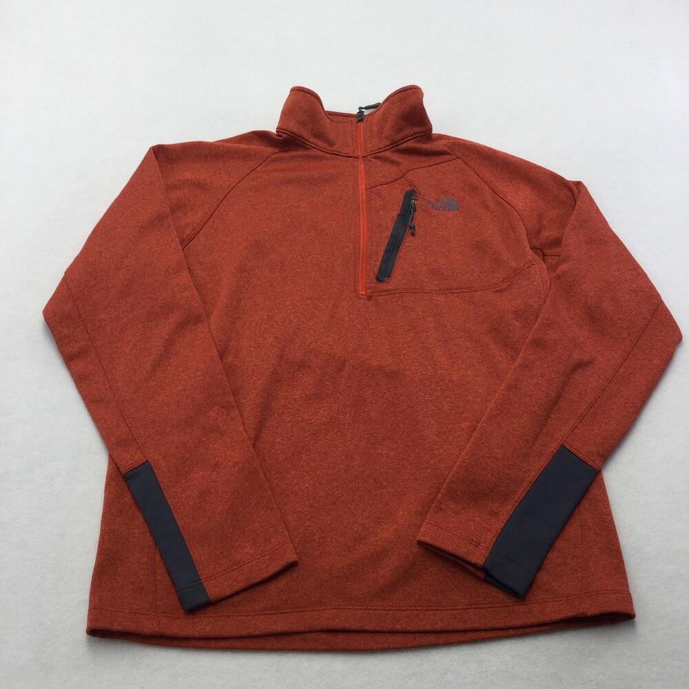 The North Face Pullover Mens Large Orange Fleece 1/4 Zip Chest Pocket Hiking